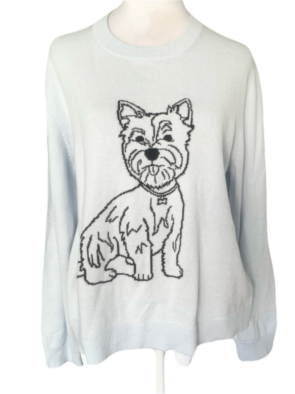 Alashan Large Light Baby Blue Sweater Westie Embroidered Dog Graphic Cashmere